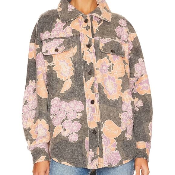 Free People Women's Charcoal Combo Floral Ruby Shirt Jacket Size Medium NEW - Picture 1 of 4